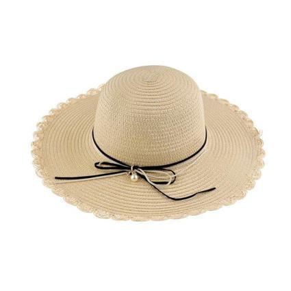 Γυναικείο Ψάθινο Καπέλο Μπεζ με Διακοσμητική Κορδέλα