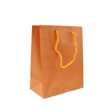 Χάρτινη Τσάντα Δώρου με Yφη Καμβά Πορτοκαλί Μεταλλιζέ Γυαλιστερό 12x6x15cm 12τμχ