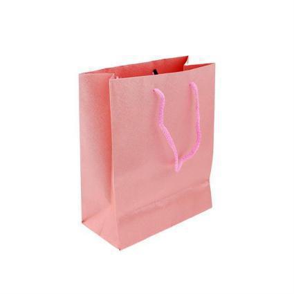 Χάρτινη Τσάντα Δώρου με Υφη Καμβά Ρόζ Μεταλλιζέ Γυαλιστερό 12x6x15cm 12τμχ