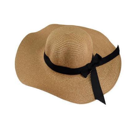 Γυναικείο Ψάθινο Καπέλο Floppy Καφέ με Μαύρη Κορδέλα