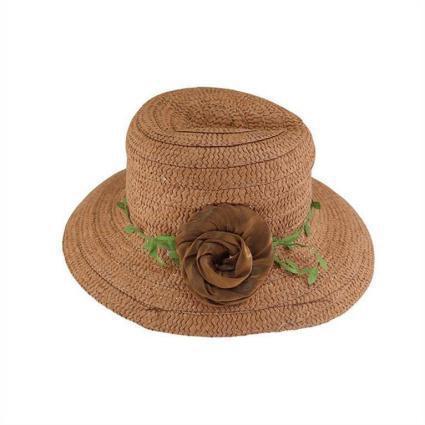 Γυναικείο Ψάθινο Καπέλο Καφέ με Διακοσμητική Κορδέλα & Λουλούδι