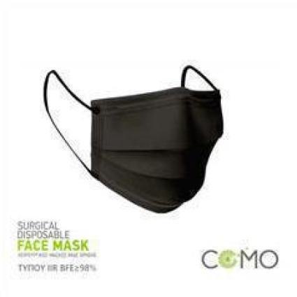 COMO Ιατρική Μάσκα 3ply BFE≥98% Τύπου II με λάστιχο 50τμχ Σε Μάυρο Χρώμα
