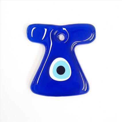 Μπλε Ματόχαντρα Ανθρωπάκι Γυάλινο Πλακέ 10×9,5cm