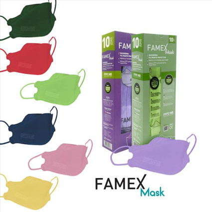 Famex FFP2 Ν95 Μάσκα σε Τρίπτυχη Διάφορα Χρώματα 10τμχ